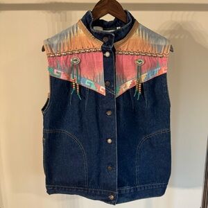 Vintage Levi’s Colorful Denim Vest with Southwestern Design Size Medium Boho